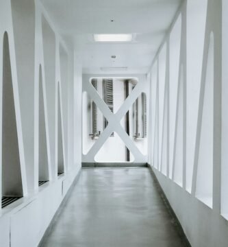 white painted building hallway